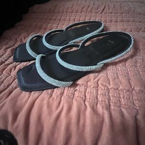 ZARA Sparkle Strappy Black Slide Sandals